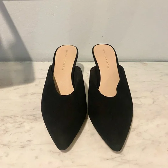LOEFFLER RANDALL Juno Suede Pointed Toe Mules Slide Circle Metal Heel Sz 9 VGUC - Picture 3 of 6